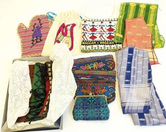 Lot #123 - Embroidered Oven Mitt, Bags, Purses, New Winterthur Scarf and Lightweight Scarves