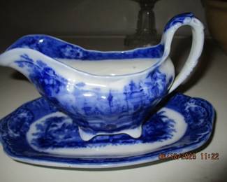Flow Blue gravy boat with underline