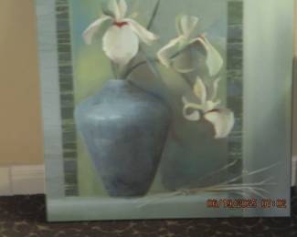 Orchids in a blue vase painting on canvas