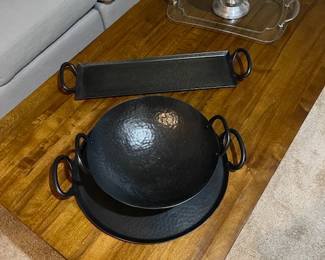Hammered iron 3 piece set, but wait....check out that coffee table. Wood and Metal Mix (better picture in the line-up).