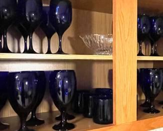 Beautiful blue stemware and drinking glasses