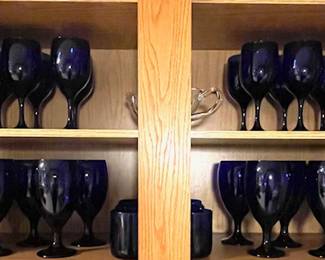 Another view of the beautiful blue stemware and glasses