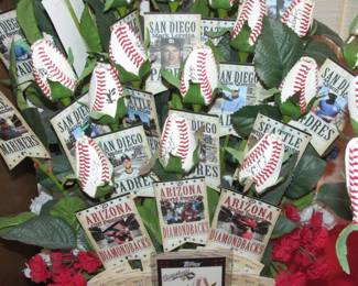 These roses are made of official MLB rawhide and individually signed by the professional players! One of a kind!