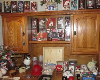 Bobble heads and sports memorabilia.