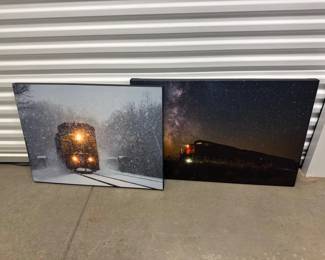 80 SetofTwoRailroadCanvasPrintsSnowstormTrainStarryMilkyWay