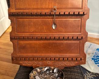 Vintage 60 spoon wooden hand carved display
