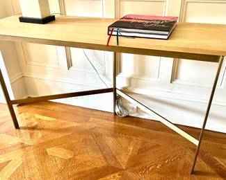 149. Contempory Console Table w/ Wood Top and Metal Base