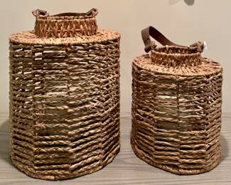 (2) New Crate & Barrel Tanner Woven Lanterns