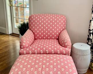 Upholstered Down Armchair & Ottoman