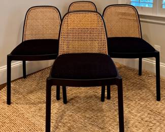 (4) CB2 Nadia Black Cane Dining Chairs