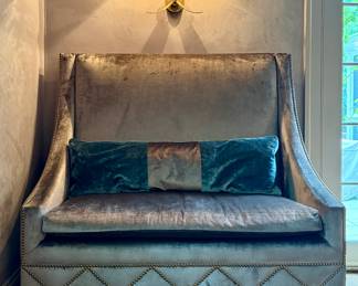 (2) Velvet Loveseats with Nailhead Trim and Velvet Bolsters
