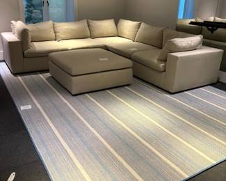Pottery Barn Dream Sectional Sofa, Ottoman + Stark Carpets Paloma Rug in Ocean Blue
