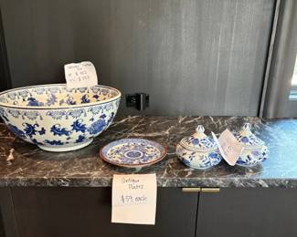 Antique bowls, plates and pots