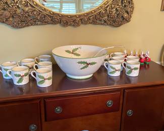 Holly and Berry, Italian pottery punch bowl and cups