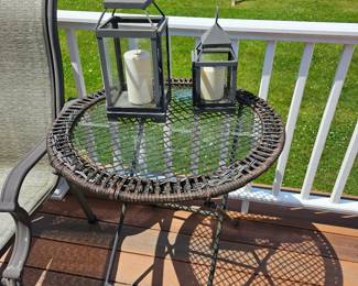 Outdoor Side Table & lanterns with Luminara Candles