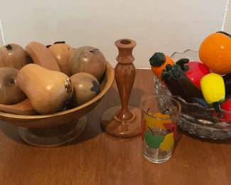 Vintage Glass Fruit And Myrtlewood Fruit
