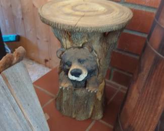 Carved Wood Bear Plant Stand 