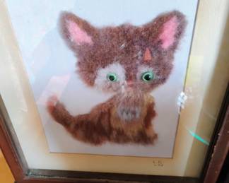 Vintage Framed Wool kitten picture 