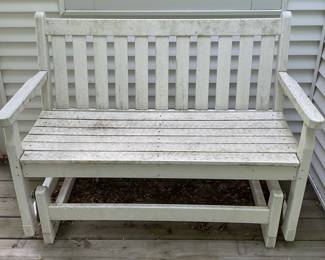 White glider rocker, weathered
