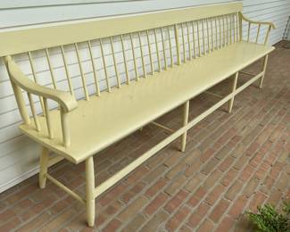 Petite Long yellow bench. Minimal outdoor wear