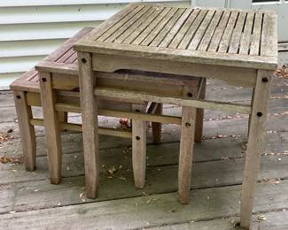 Cute, nesting outdoor tables. Expect some weathered wear on most outdoor furniture.