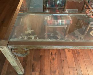 Detail from Texas themed table (metal inlay works)