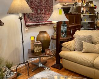 wooden floor lamp; height: 5' $332.50 + tax