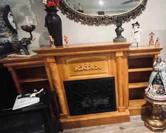 Fireplace, mirror, various decor