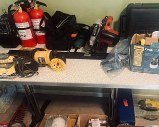 Dewalt grinder, Dewalt sander, Craftsman router, Wagner stainer, fire extinguishers, hand tools