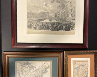 Framed Historic Print and Map