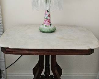 Marble Nightstand And Lamp
