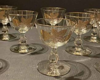 003 8 Vintage Libbey Gold Leaf Wine Glasses