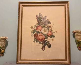 1945 Jean Louis Prvost Abundante Ramo And A Pair Of Vintage Capodimonte Lattice Rose Wall Pockets