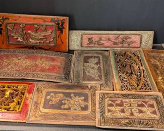 Antique Chinese Temple Panels Ornate Wood Fragments