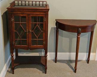 Pair of Vintage Accent Tables Demilune Hall Table GlassFront Display Cabinet