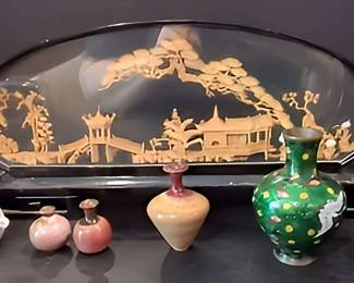 Chinese Miniature Vase Collection with HandCarved Cork Diorama 8Piece Lot