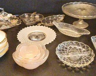 Vintage Glass Serving Dish Lot Milk Glass, Depression Glass, Crystal More