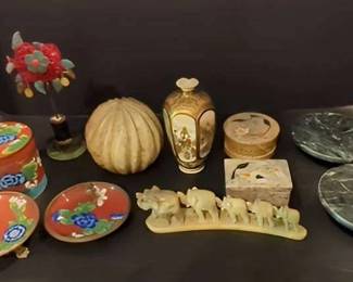 Eclectic AsianInspired Decor Lot Vintage Hairpin, Stone Boxes, Plates More
