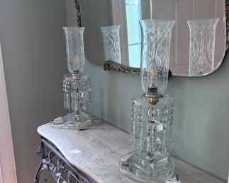 Pair Of Electric Vintage Glass Hurricane Table Lamps Mirror Not Included