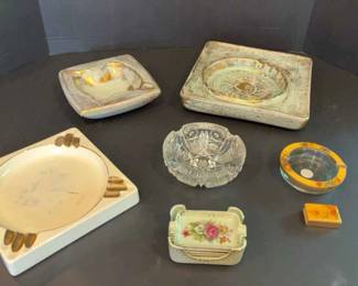 Vintage Ashtray Trinket Lot Ceramic, Glass, Military Motif More