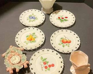 Kemple Hand Painted Milk Glass Plates, Vintage Mccoy And Other Decorative Pieces