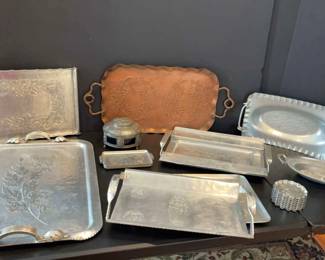 Vintage HandHammered Aluminum Copper Serving Tray Collection