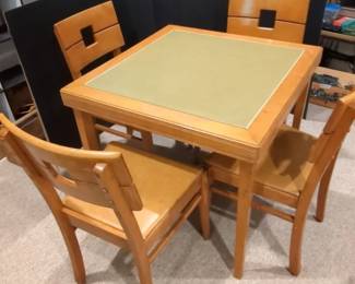 Vintage Light Wood Dining Set with Green Top 4 Chairs
