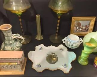 Mystery Lot Home Decor Lot Candle Sconces, Green Vases, USSR Nesting Doll More