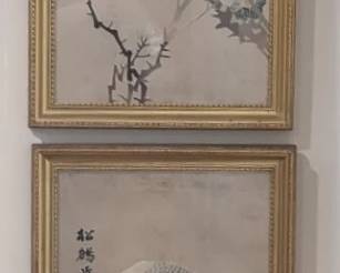 Vintage Chinese Bird Art Pair of Framed Paintings On Silk
