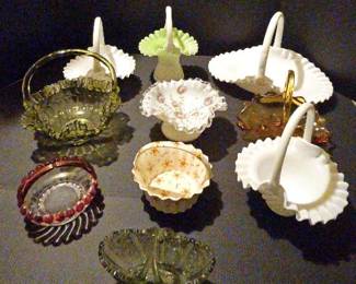 Vintage Glass Basket Collection Fenton, Hobnail, Pressed Ruffled Glass