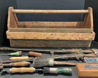 Vintage Antique Tool Box and Hand Tools