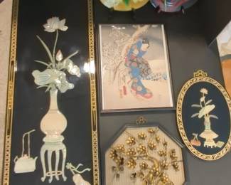 Elegant Asian inspired Decor CollectionInlay, Jade And Brass Art