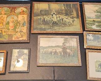 Vintage Framed Art Lot Pastoral Scenes, Religious Prints Shepherd Motifs