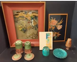 MidCentury AsianInspired Decor Lot with LightUp Chinoiserie Art Ceramic Accents Various Sizes